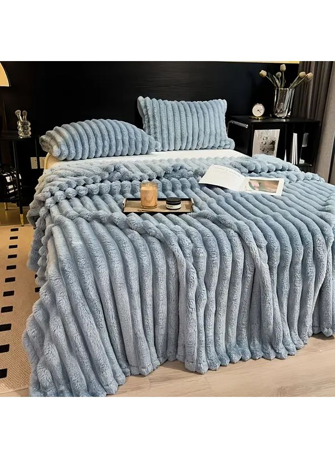 Khaki Striped Thick Drawstring Blanket 180x200cm All Season Sofa Office Camping Gift - Image 4
